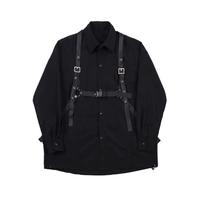 HOUZHOU Techwear męskie zestawy Punk czarne spodnie Cargo koszula męska zestaw koszule z długim rękawem w koreańskim stylu moda uliczna Hip Hop wiosna Harajuku 2